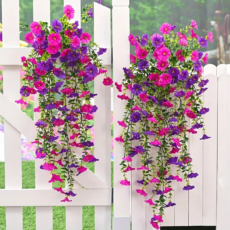 4PCS Morning Glory Artificial Flowers Hanging Vines Fake Plant Flower Garlands for Wedding Yard Home Garden Outdoor Decoration