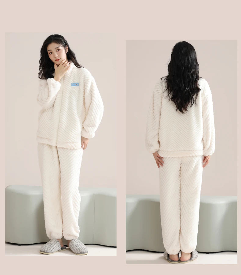 Women’s Winter Flannel Pajama Set – Thick, Soft Coral Fleece with Zipper & Oversized Fit