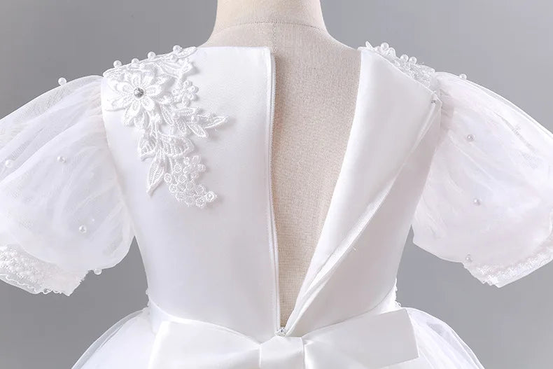 Girls Princess Ball Gown - Fluffy Tulle Party Dress for Flower Girl/Birthday/Pageant | Sparkly Puffy Sleeve Wedding Dress