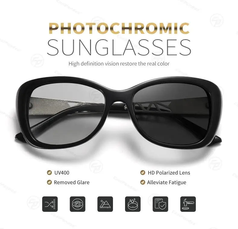 Diamond Frame Photochromic Polarized UV400 Fashion Sunglasses for Women Travel Glasses