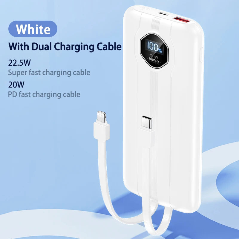 5 In 1 Power Bank 10000mAh PD 20W Fast Charing Built-in Dual Cable With Intelligent LCD Screen for iPhone 12-17 Huawei Xiaomi