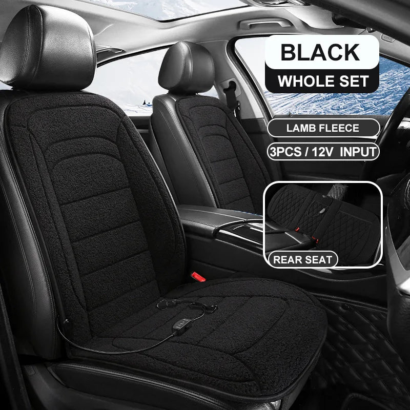 Heated Car Seat Cover 12V Fast Heating Seat Cushion Warm Plush Car Seat Heating Covers Seat Protector Auto Seat Heater Pads Mat