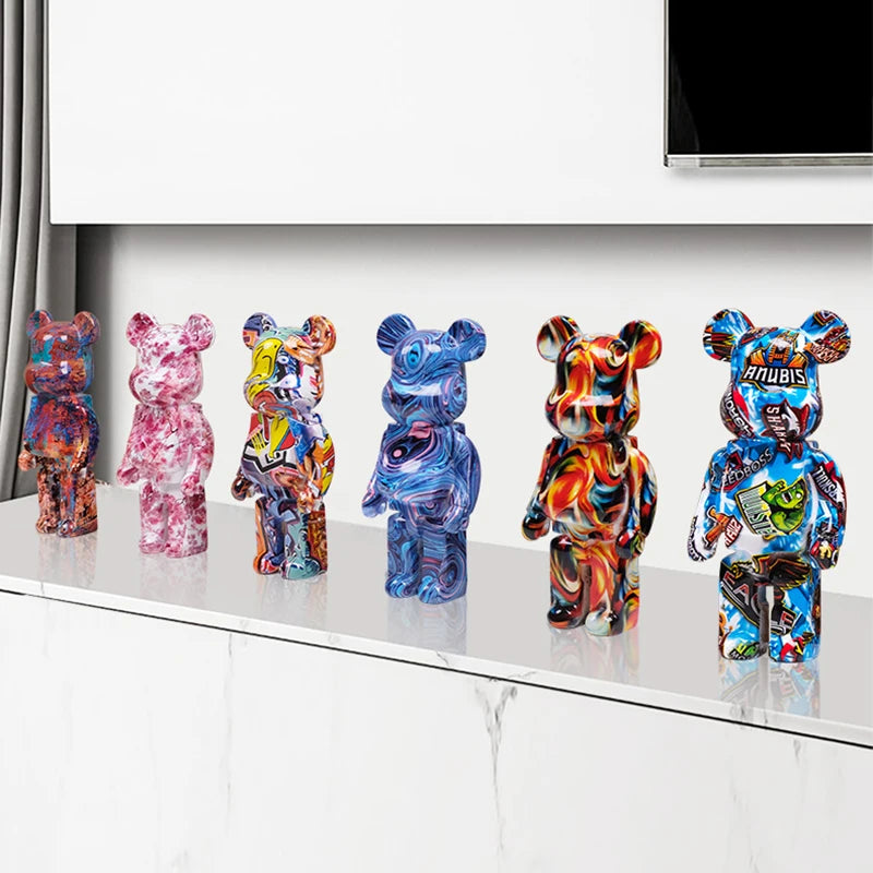 27cm Graffiti Bear Figurine Home Decoration Animal Statue Storage Money Jar Modern Room Sculpture Table Decor  Statues