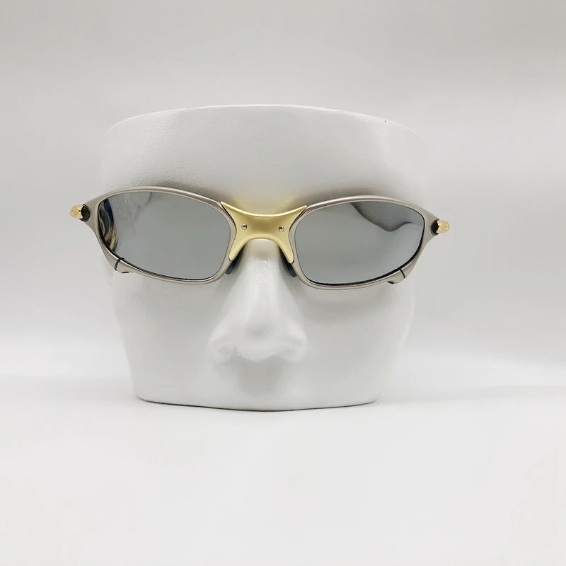Polarized UV400 MTB Bike Cycling Sunglasses – Silver Metal Frame Riding Fishing Eyewear