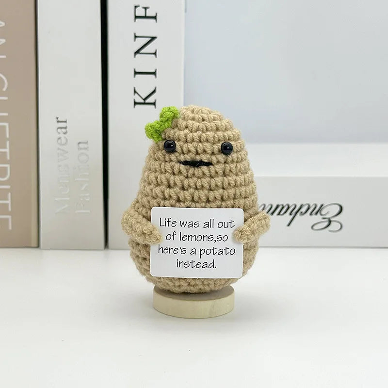 3 Pcs Funny Positive Crochet Sunshine Doll Desktop Ornament Handmade Cheer Emotional Support Positive Sun with Card Home Party Decor