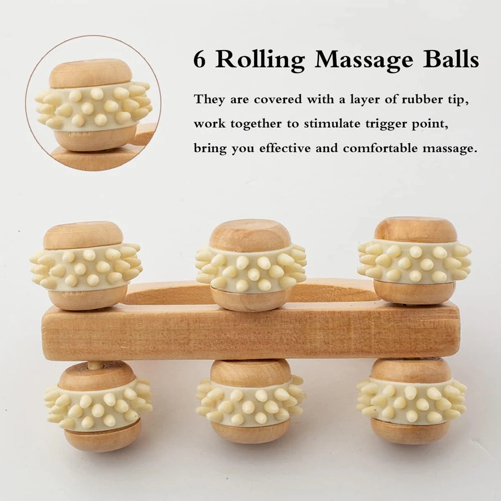 Handheld Massage Roller for Sore Muscle, Wood Therapy Massage Tools, Wooden Fascia Roller for Deep Tissue, Lymphatic Drainage