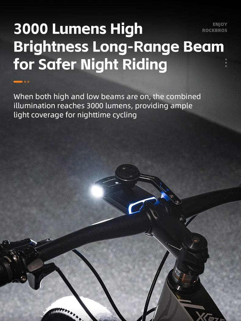 3000LM Bike Light 10000mAH Flashlight High-Low Beam Bicycle Front Light Powerbank Waterproof MTB Road Cycling Headlight