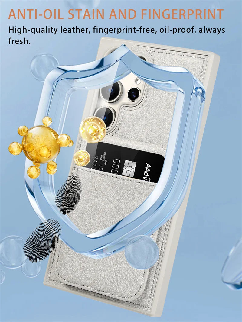 Business Leather Card Slot Bag Bracket Case for Samsung Galaxy S22 24 23 Plus Ultra Matte Stand Holder Wallet Shockproof