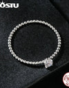 Simple Round Moissanite Beads Ring Women 925 Sterling Silver Diamond Cut Stackable Rings