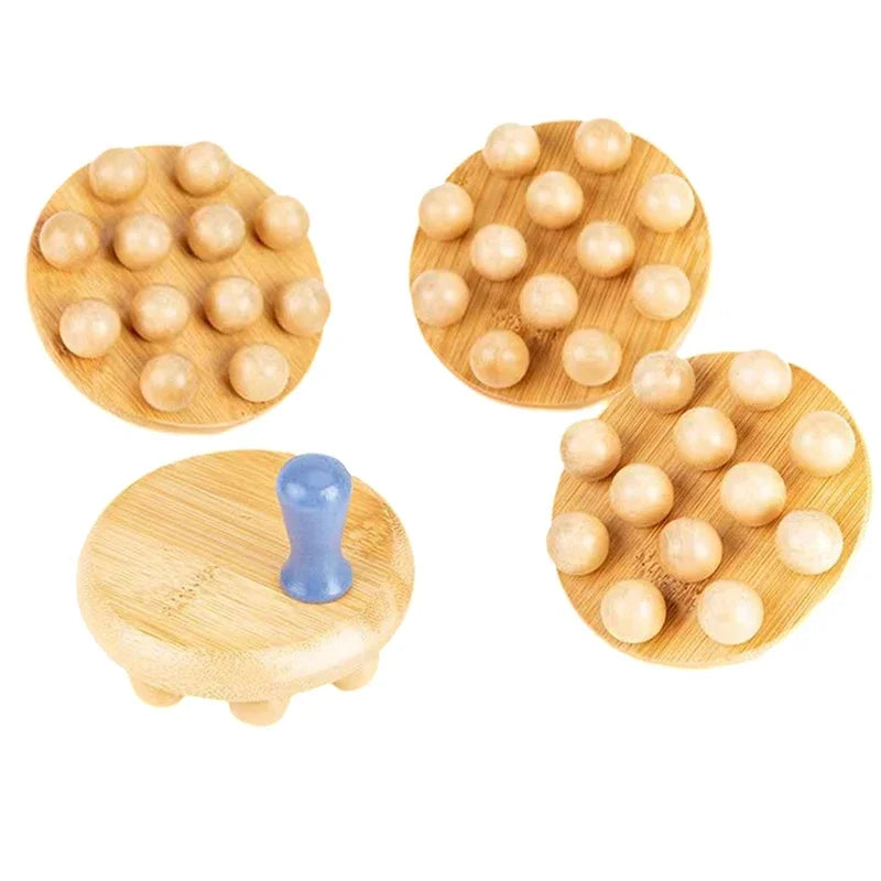 12 Beads Handheld Gua Sha Massage Brush 01 Pcs Natural Wood Waist Leg Body Meridian Scraping SPA Therapy Anti Cellulite Relaxation Tool