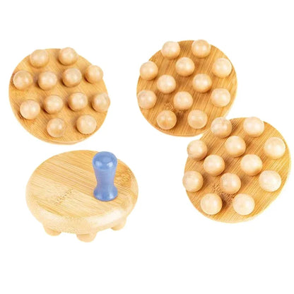 12 Beads Handheld Gua Sha Massage Brush 01 Pcs Natural Wood Waist Leg Body Meridian Scraping SPA Therapy Anti Cellulite Relaxation Tool