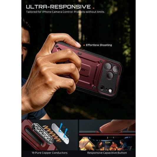 Rugged Full Body Phone Case with Built In Screen Protector Belt Clip Holster and Kickstand for iPhone 17 Pro and iPhone 18 Pro