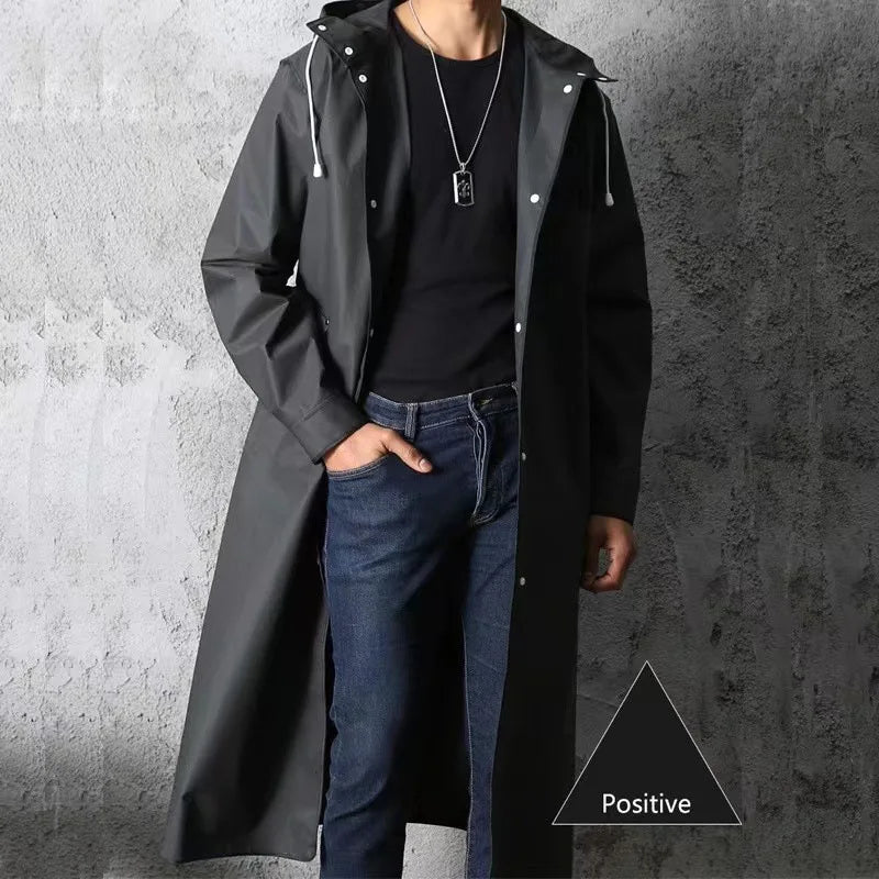 Long Waterproof Hooded Raincoat for Hiking Travel and Fishing
