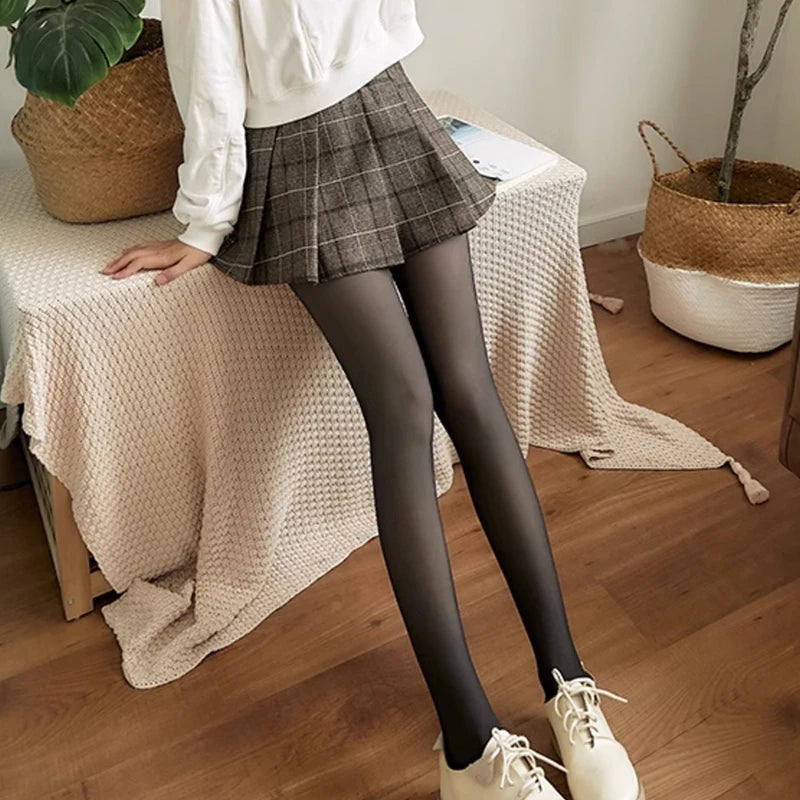 Woman Thermal Stockings Translucent Fleece Leggings Pantyhose Slim Winter Warm Thick Velvet  Streetwear Pants