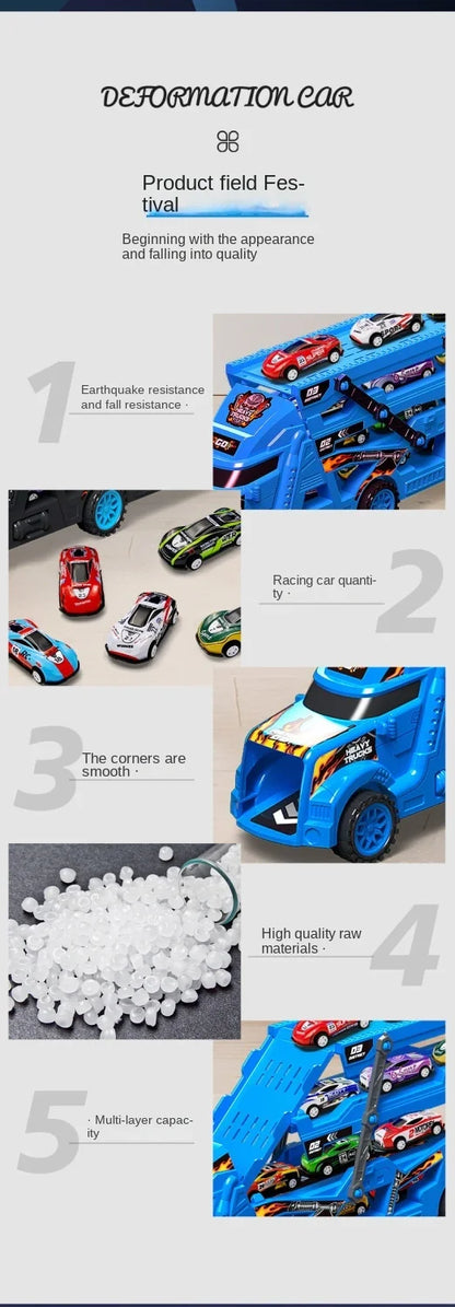 Kids Truck Deformation Transporter Car Toys Models Cars Educational Model Toys for Boys Girls Birthday Christmas Gift