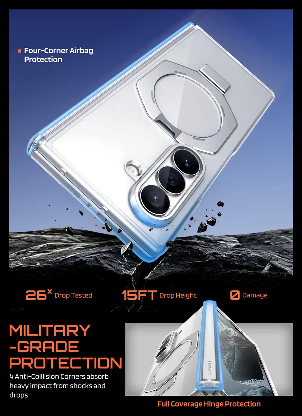 Full Body Rugged Phone Case with Built In Screen Protector and Magnetic Ring Kickstand for Samsung Galaxy Z Fold 8 Ultra