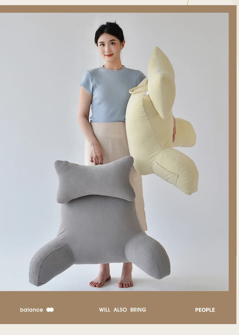 Reading Pillow Dark Grey Backrest with Arms Ultra-Comfy Removable Microplush Cover & Detachable Neck Roll