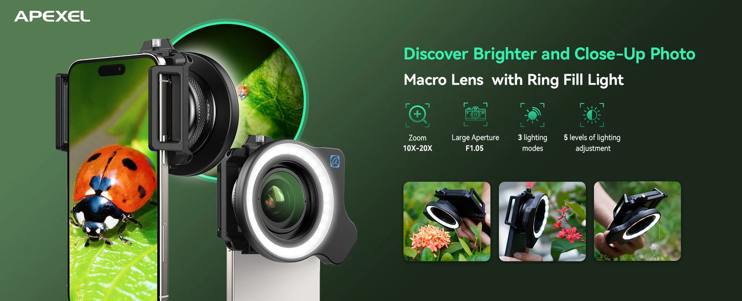 10X to 20X Zoom Macro Smartphone Lens with Fill Light