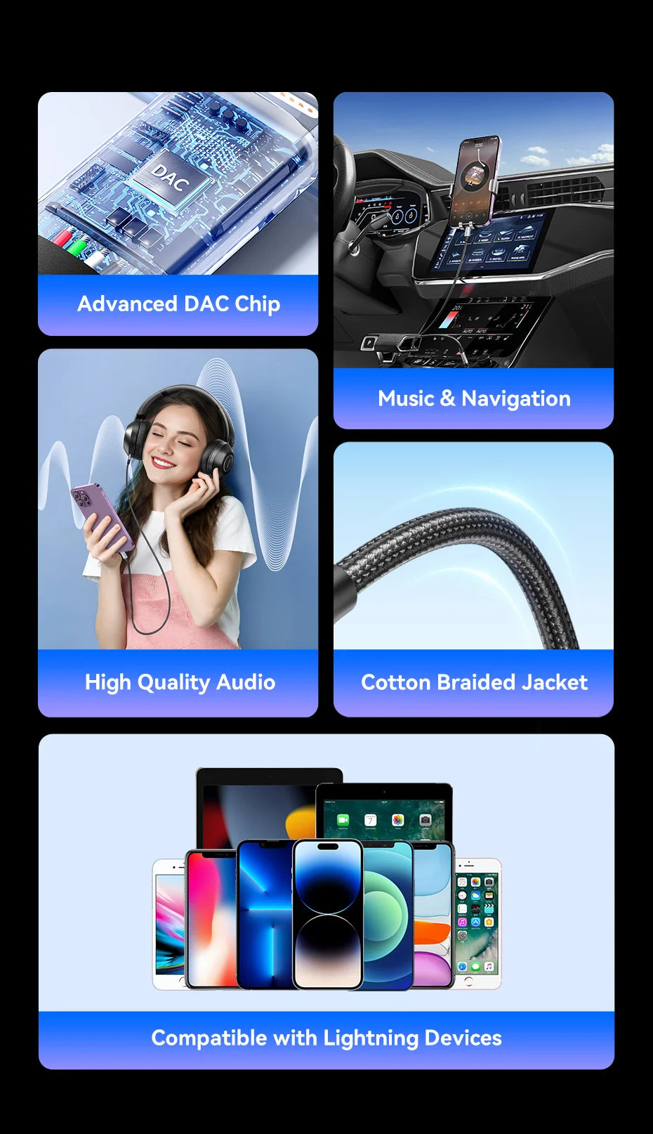 Adapter for iPhone DAC Lightning to 3.5mm Headphone Adapter for iPhone 14 12 Pro max xr Aux Cable Phone Accessories