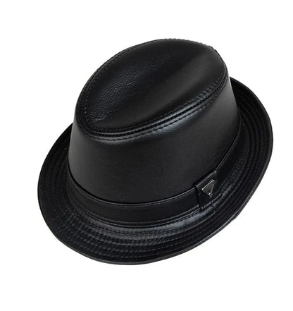 Man High Quality Genuine Leather Jazz Fedora Gentleman Cow Skin Short Brim Fitted Top Hat Male Shows