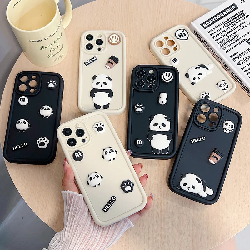 Case For Samsung Galaxy S22 S23 Ultra S20 Plus S21 FE 3D Cute Panda Lens Protection Cover