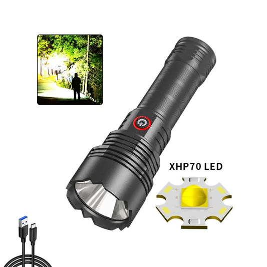 High Intensity LED Flashlight Type-C Rechargeable Fixed Focus Aluminum Torch Outdoor Ultra Bright