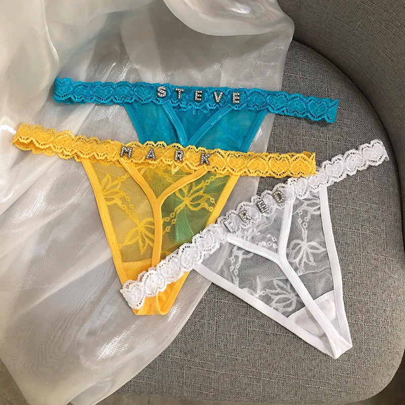 Custom Thong Name Crystal Letter Women Underwear Customized personalised G-String Panties tanga