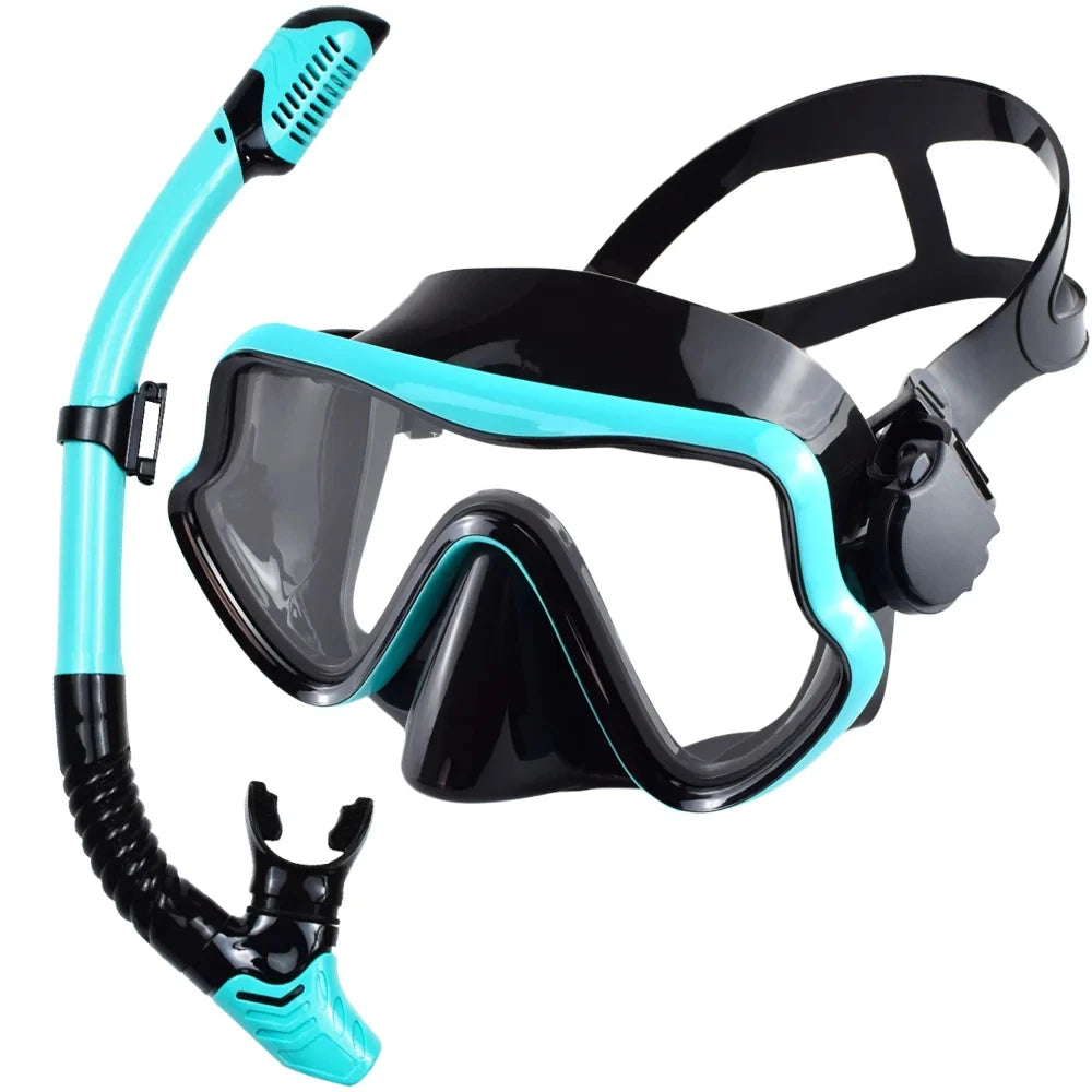 Scuba Diving Mask Snorkel Set For  Tempered Glass Professional Panoramic Snorkeling Gear Swimming Training