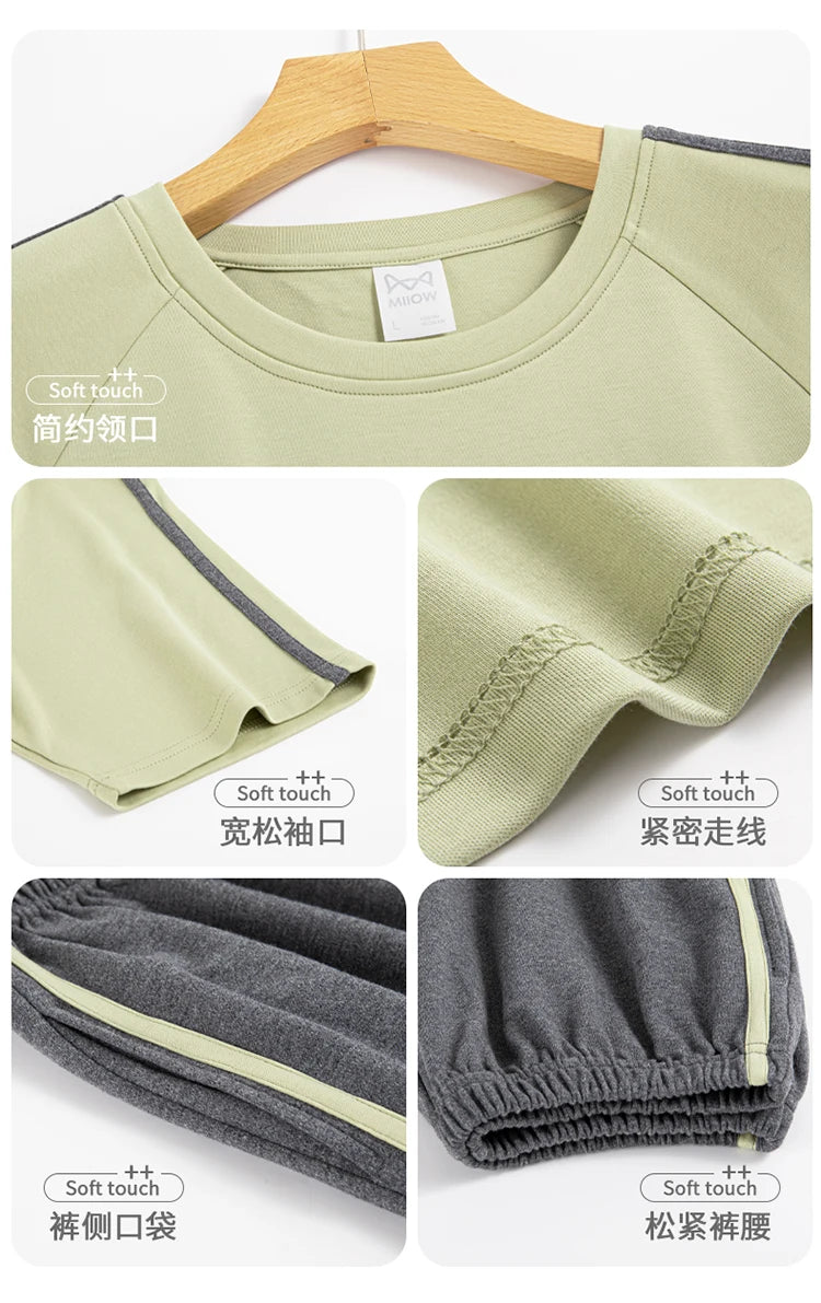 2-Pcs Women’s Cotton Pajama Set – Breathable Short Sleeve Summer Sleepwear with Cute Prints