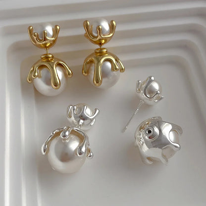 Modern Jewelry Simulated Pearl Earrings Back And Front Stud