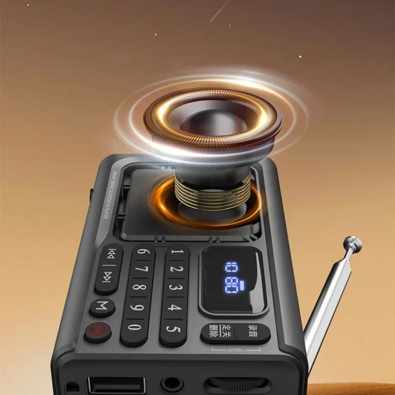 SANSUI F77 Wireless Bluetooth Speaker Gift for Elderly Portable FM Radio with TF Playback Voice Recorder Digital Music Play TF