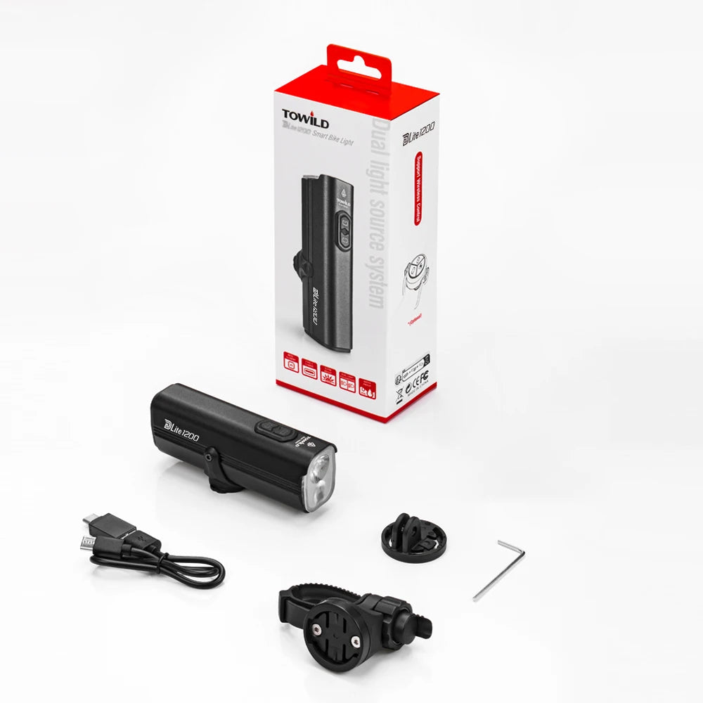 DLite 1200 Flood/Focus Beam Smart Remote Control 4000mAh battery Type-C rechargeable Road MTB Bike Light