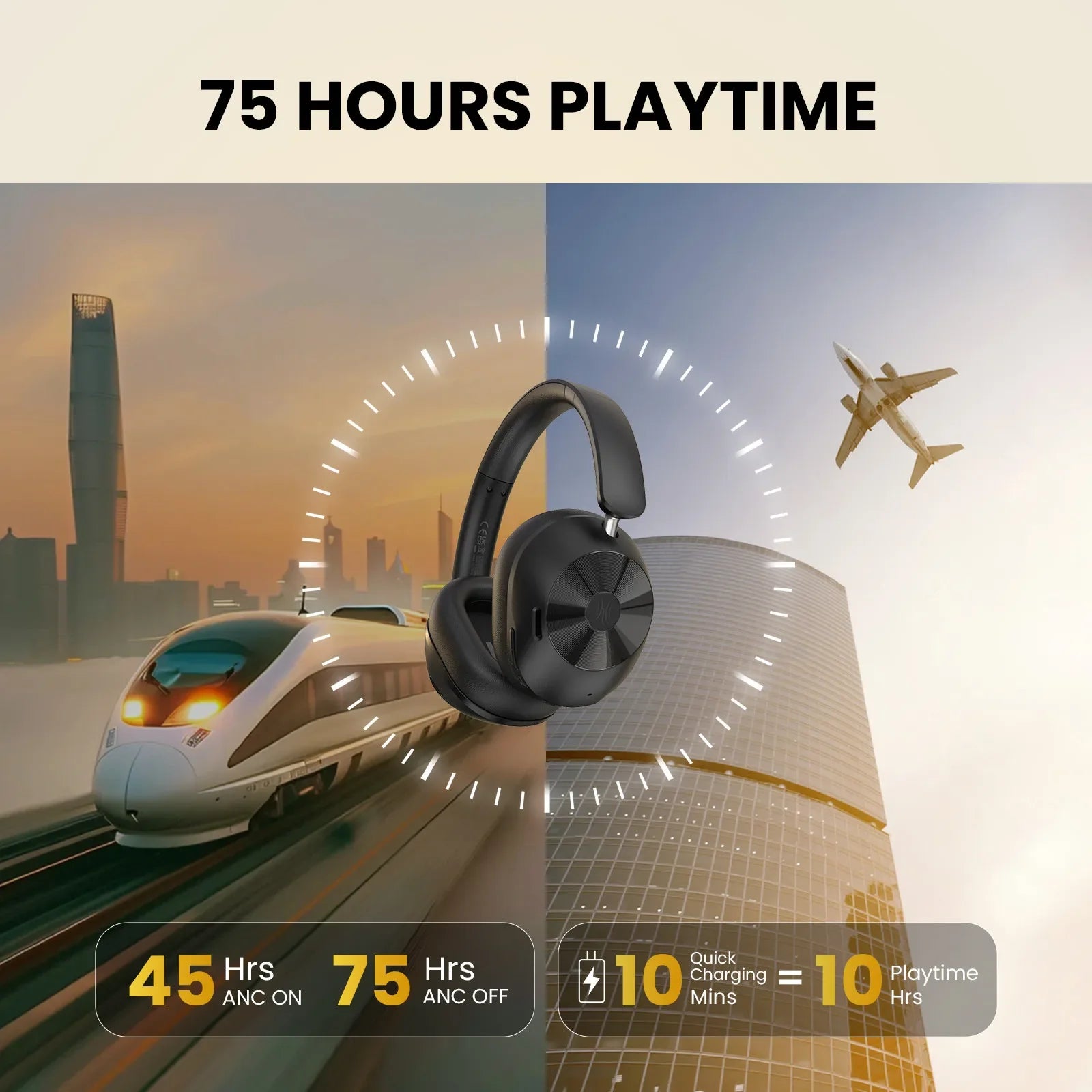 A5 Bluetooth 5.4 Headphones 43dB Hybrid Active Noise Cancelling Over Ear Wireless Headset Hi-Res LDAC Audio With ENC Mic