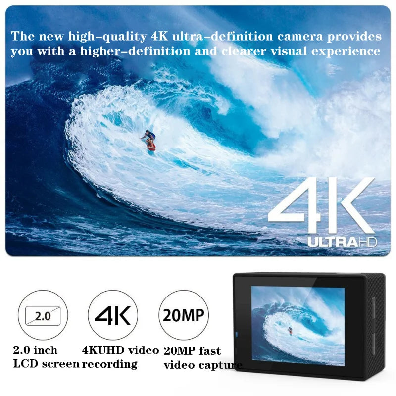4K WiFi Action Camera with 2 Inch Display and 30M Waterproof Housing