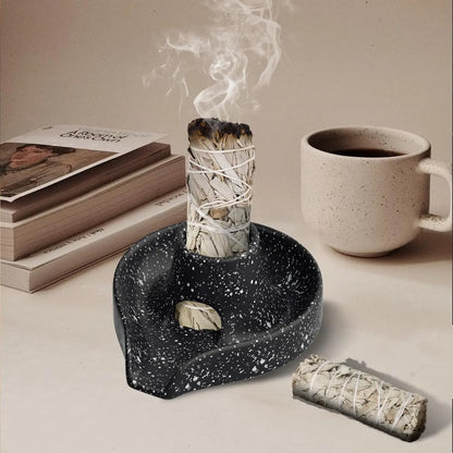 Ceramic Palo Santo Sticks Holder Sage Smudge Holder Incense Holder with Ash Catcher Tray for Meditation Yoga Room