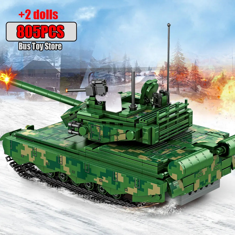 WW2 Leopard II 99A Tank Missile Transportation Car Model Military Weapons Series Military World War II DIY Toys Gift for Boys