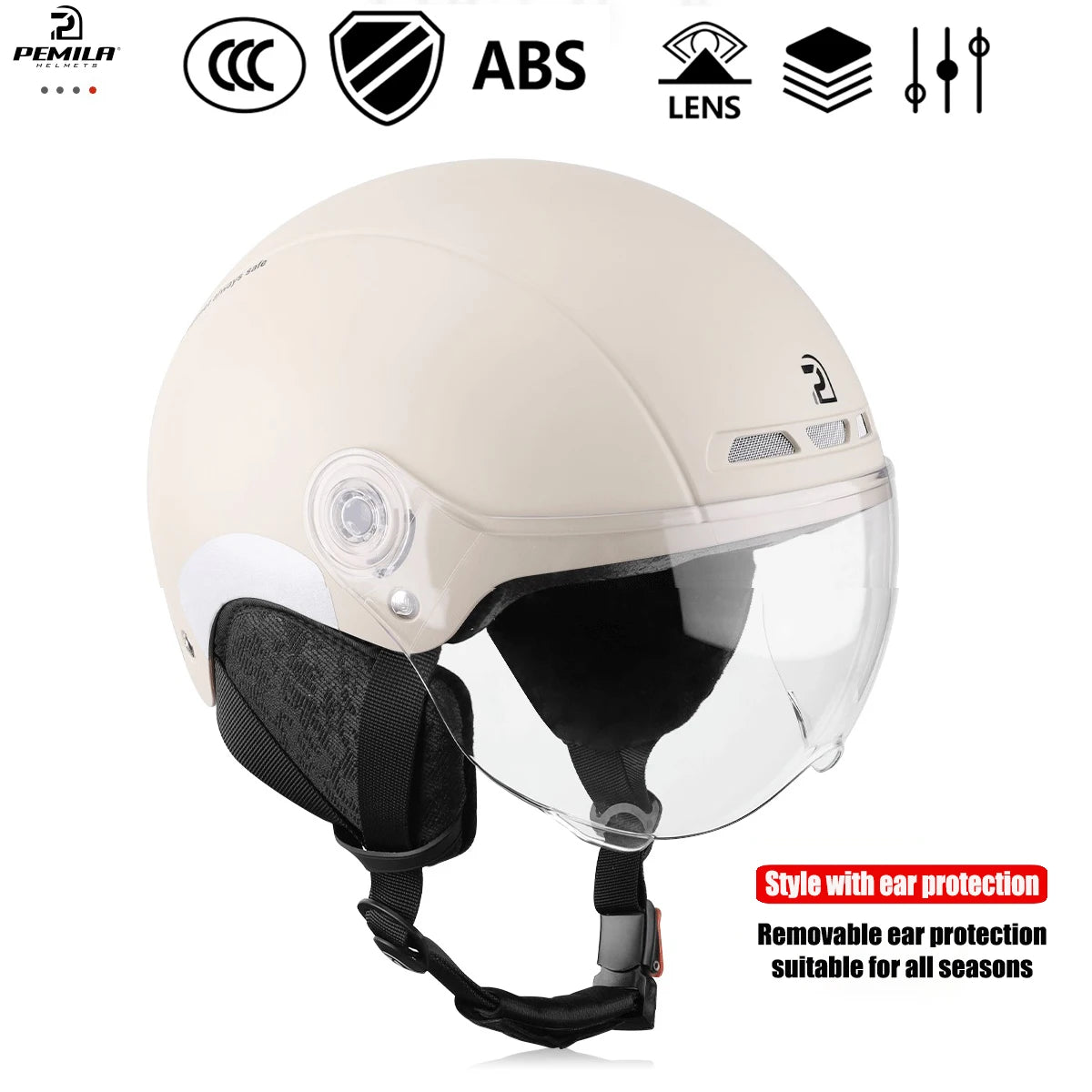 Adult Cycling Helmet With Goggles Ear Protection And Removable Lining