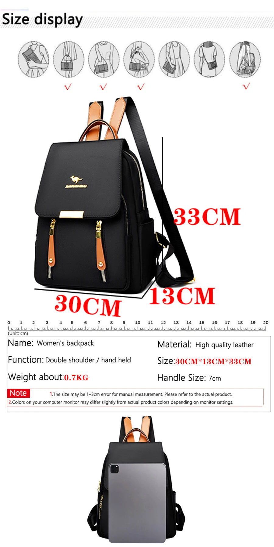 Zipper Oxford Fashion Women's Backpack Versatile Commuting Large Capacity Soft Female Back Pack