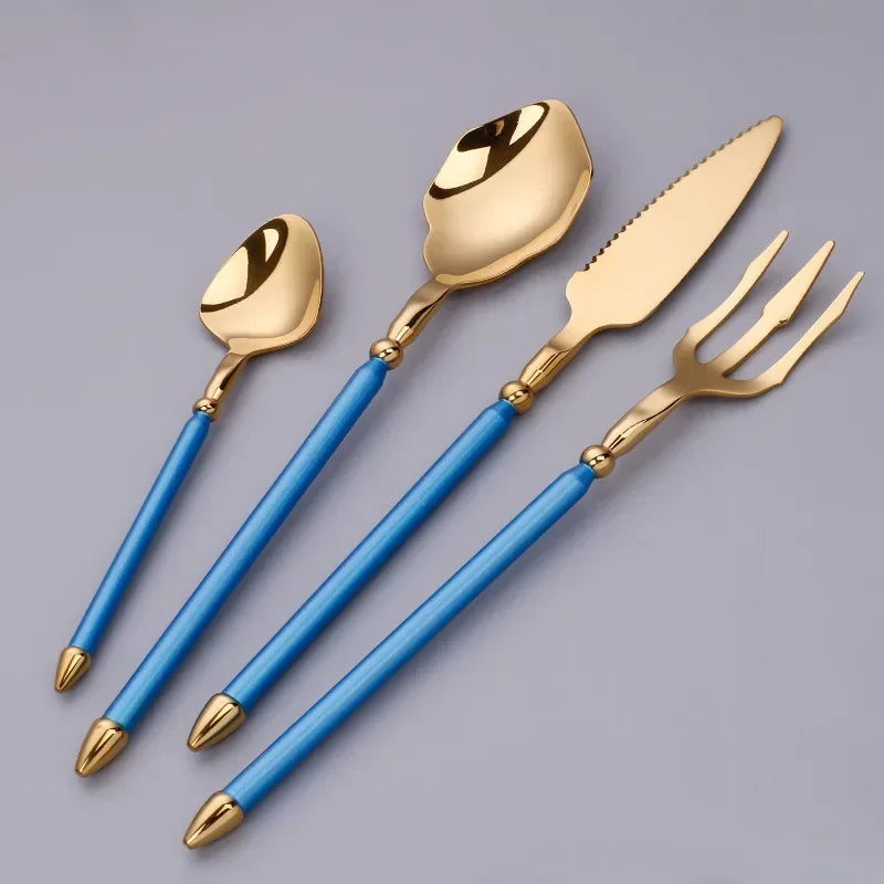 4pcs Upscale Cutlery Set 304 Stainless Steel Spoon and Fork Set Household Trident Kitchen Utensil Western Dinnerware Home Decor