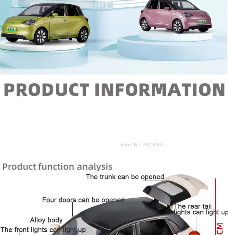 1/32 New Energy Electric Car Model Toy Wuling Binguo Alloy Diecast Vehicles with Sound Light Collection Toys