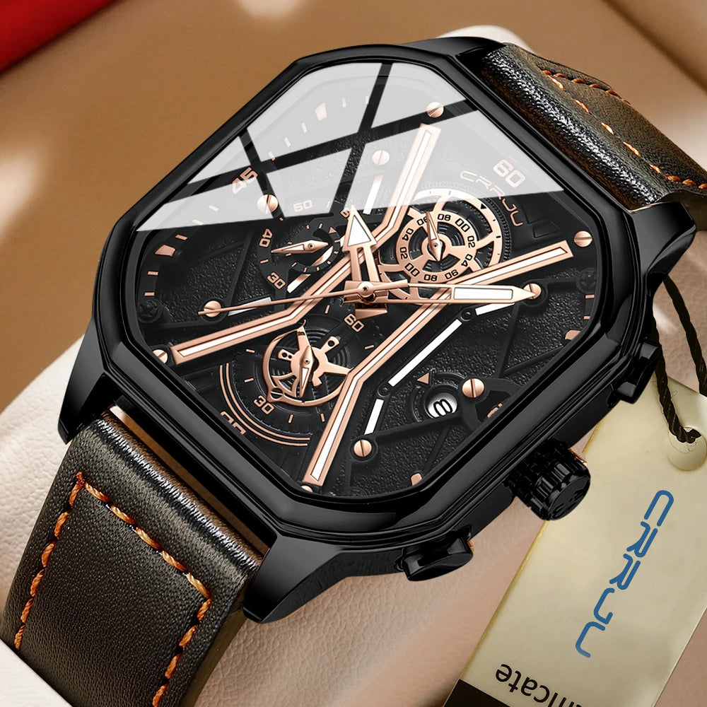 Mens Watches Top Luxury Brand Waterproof Sport Wrist Watch Chronograph Quartz Military Genuine Leather Relogio Masculino