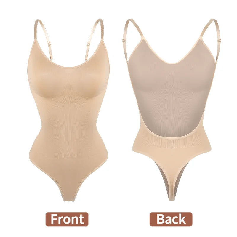 Seamless Thong Bodysuit Shapewear for Women – Tummy Control & Backless Design