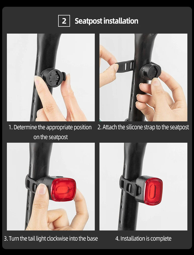 Smart Bicycle Brake Light IPx6 Taillight Type-C Bike Tail Rear Light Auto Stop LED Riding Warning Cycling Light