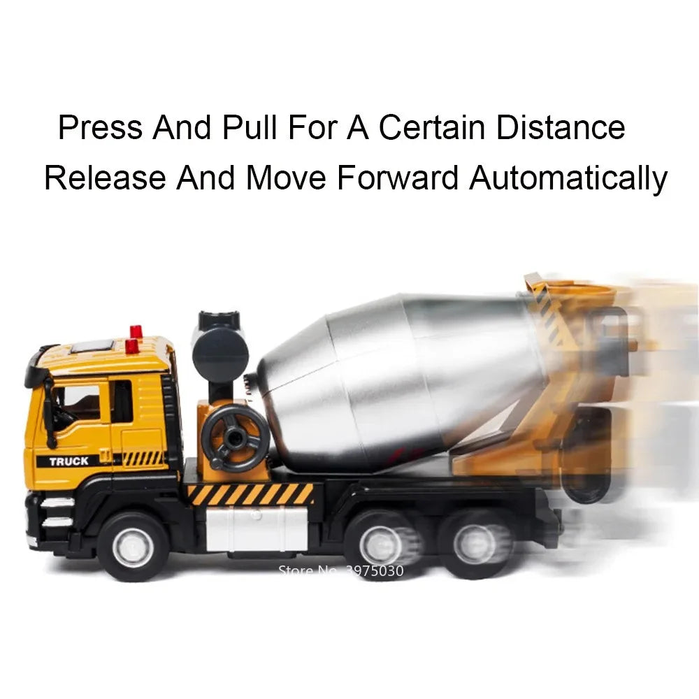 1:50 Scale Mixer Excavator Car Model Toy Simulation Sound Light Metal Die-cast Engineering Cement Transport Vehicles Gifts