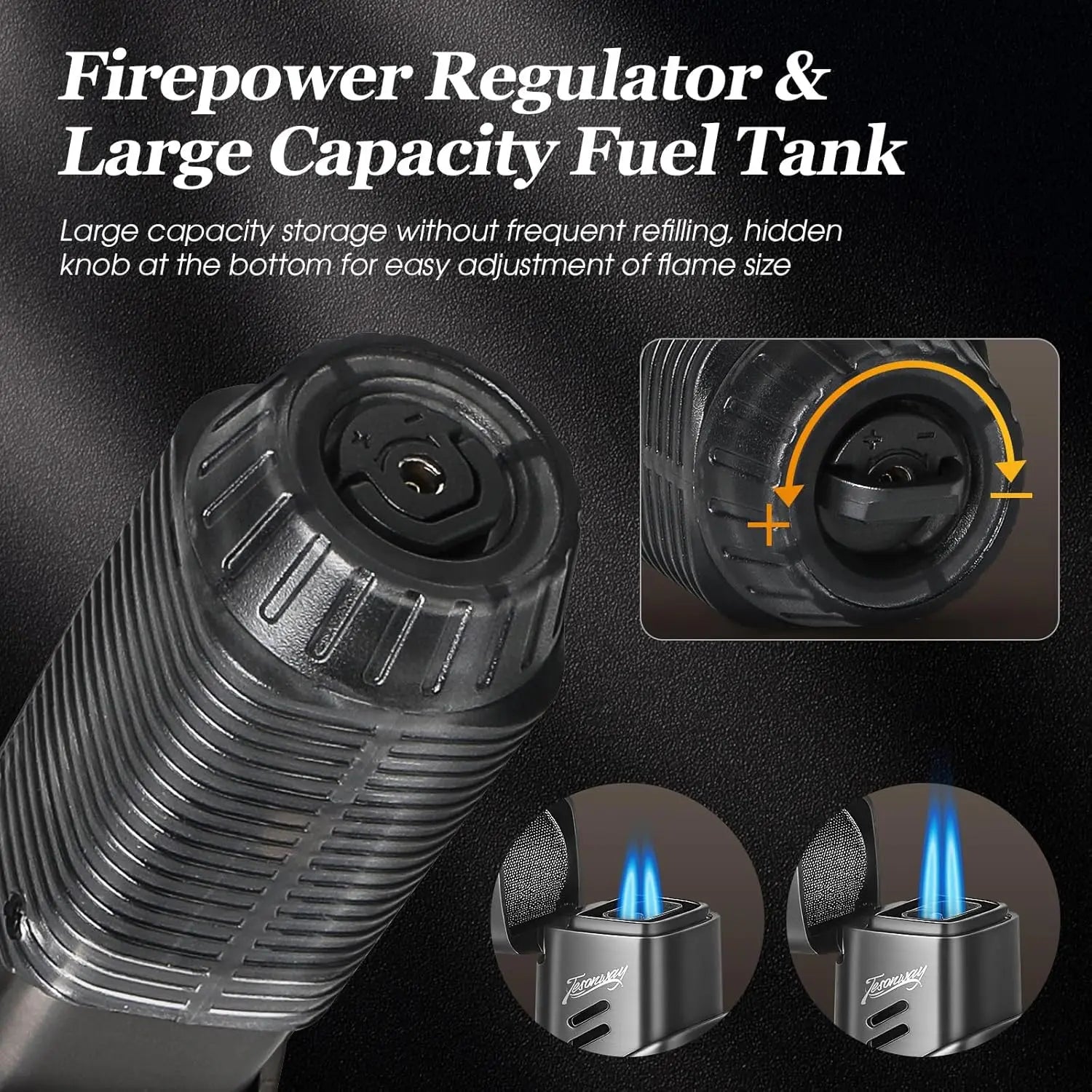 Cigar Lighter, Windproof Refillable Butane Lighter, Multifunction Cigar Accessories with Holder, Cigar Draw Enhancer and Punch