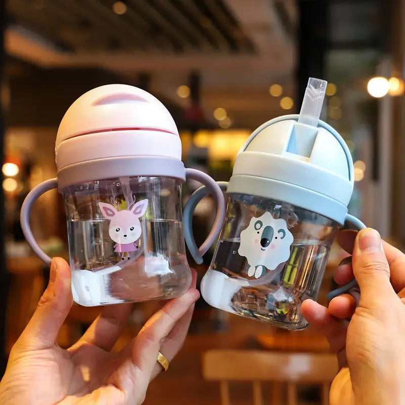 250ml/350ml Baby Feeding Cup with Straw Children Learn Feeding Drinking Bottles Kids Outdoor Wide-Mouth Training Straw Cups