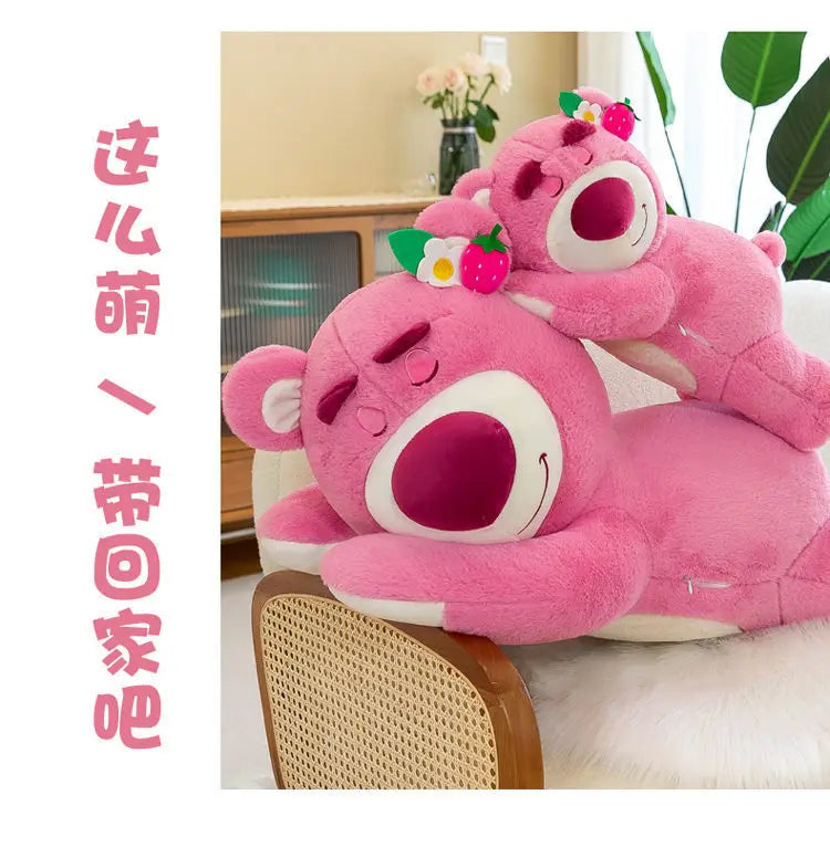 Kawaii Strawberry Bear Plush Stuffed Animal Lying Down Pillow