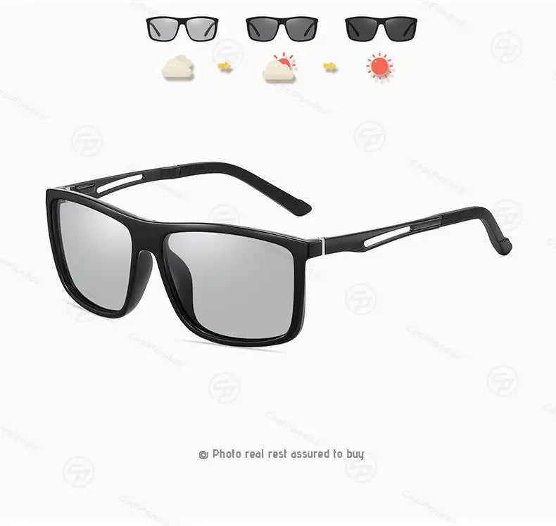 Square Retro Photochromic Polarized UV400 Purple Lens Sunglasses for Men Women
