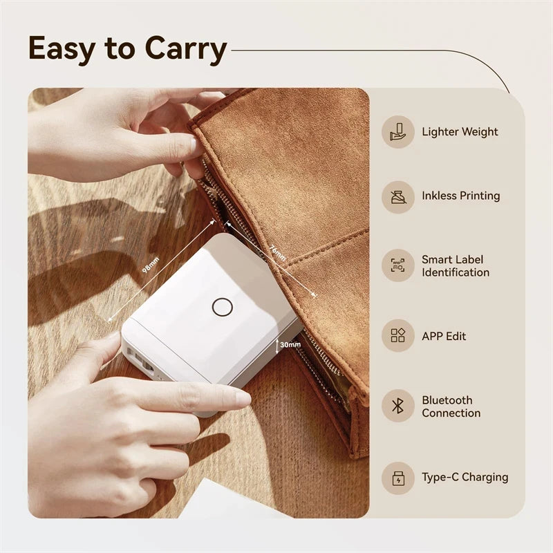 D110 Mini Thermal Label Printer, Portable Bluetooth Label Maker with Tape, Inkless 203 DPI, USB-C Rechargeable