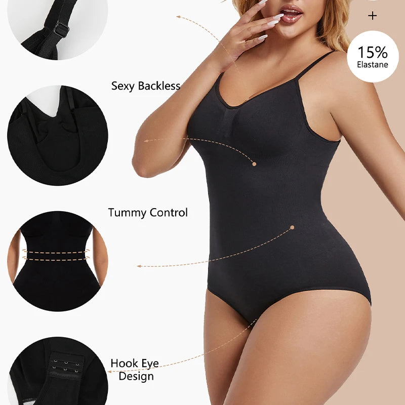 Backless Bodysuit Shapewear for Women Seamless Tummy Control Body Shaper Camis Top Low Back Underwear